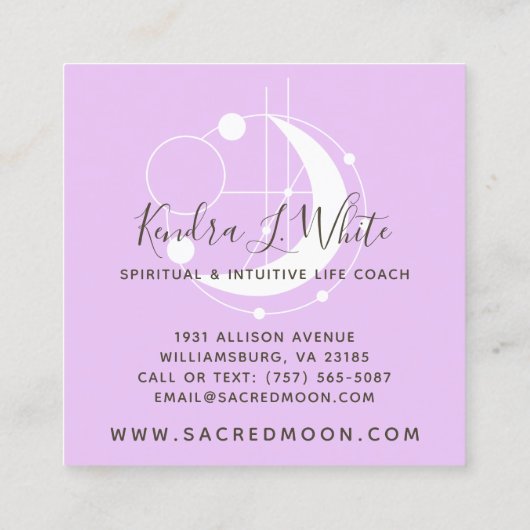 形而上学的ムーンミニマリスト紫ソーシャルメディア スクエア名刺 (裏面)