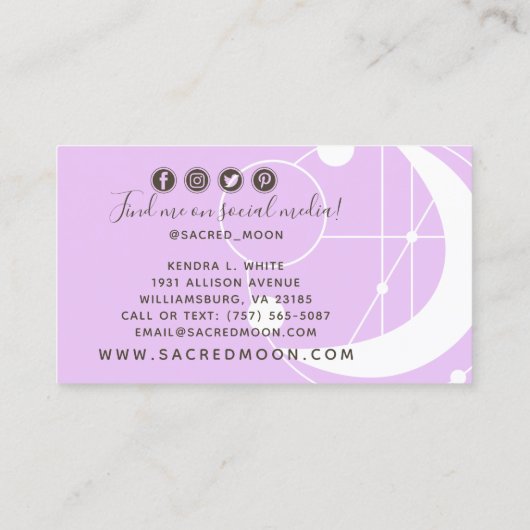 形而上学的ムーンミニマリスト紫ソーシャルメディア 名刺 (裏面)