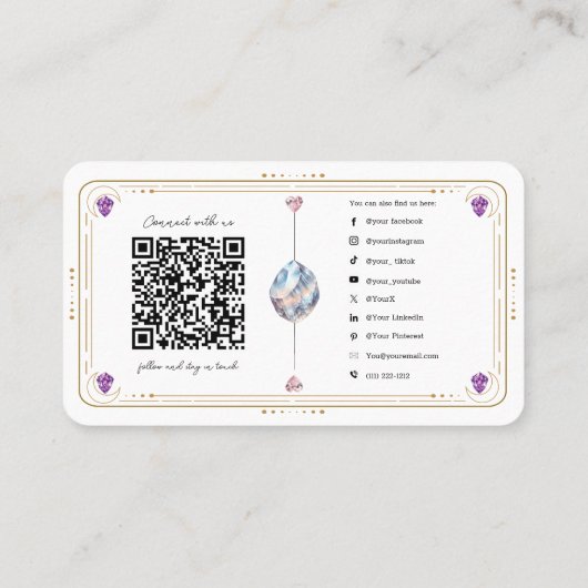 形而上学的結晶クォーツ金ゴールドソーシャルメディアQR 名刺 (裏面)
