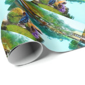 彦根公園の日本語の池によるヴィンテージの芸者 ラッピングペーパー (ロールコーナー)