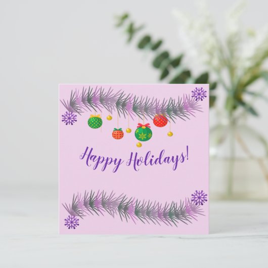 彩りのある飾り玉の付いたクリスマスの花輪 シーズンカード (スタンド正面)