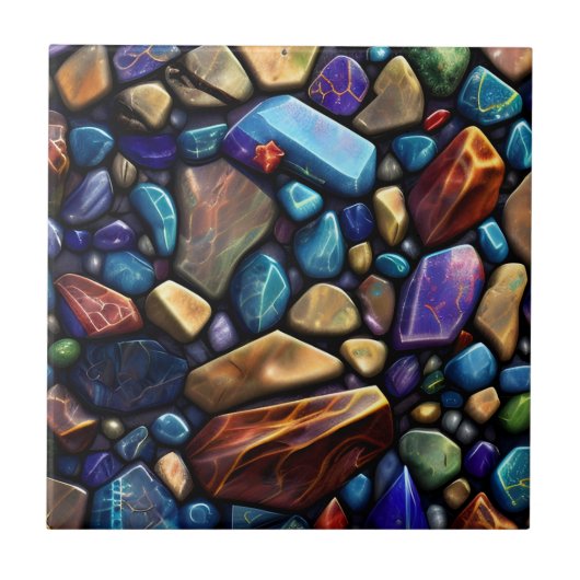 彩色された石のモザイクパターン タイル (正面)