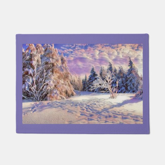 彩色に雪が降る現代の水彩画 ドアマット (正面)
