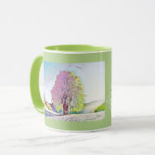 彩色に雪が降る現代の水彩画 マグカップ (正面左)