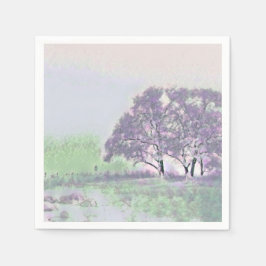 彩色に雪が降る現代的な水彩画の木々 スタンダードカクテルナプキン