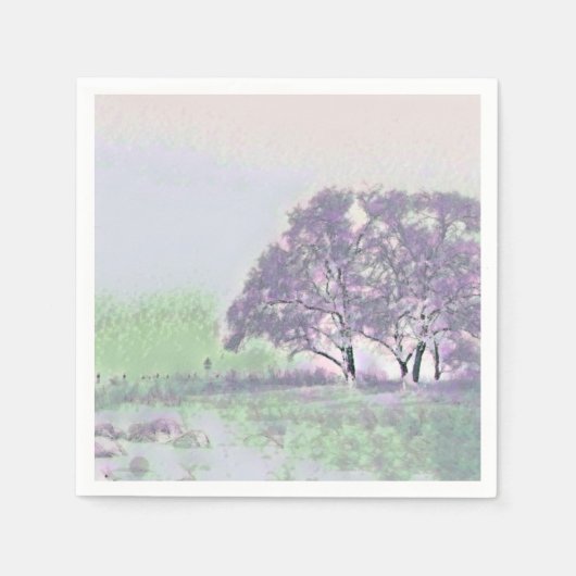 彩色に雪が降る現代的な水彩画の木々 スタンダードカクテルナプキン (正面)