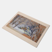 彩色に雪が降る現代的な水彩画の木々 ドアマット (アングル)