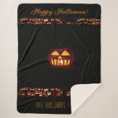 彫おもしろいりカボチャのジャック・オランタン・ハロウィーン シェルパブランケット (正面)