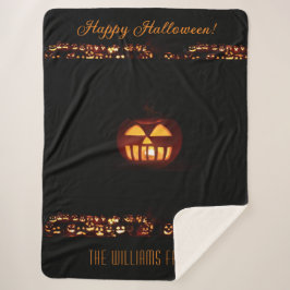 彫おもしろいりカボチャのジャック・オランタン・ハロウィーン シェルパブランケット