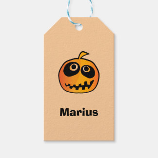 彫おもしろい刻オレンジハロウィーンパンプキン顔名 ギフトタグ