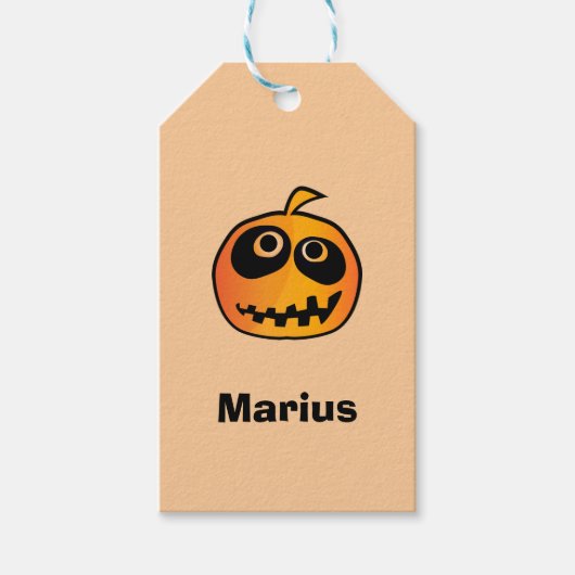 彫おもしろい刻オレンジハロウィーンパンプキン顔名 ギフトタグ (正面)