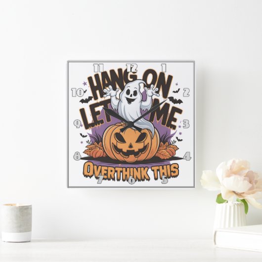 彫られたカボチャの上の陽気なハロウィーン幽霊 スクエア壁時計 (ホーム)