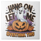 彫られたカボチャの上の陽気なハロウィーン幽霊 タイル (正面)