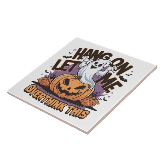 彫られたカボチャの上の陽気なハロウィーン幽霊 タイル (側面)