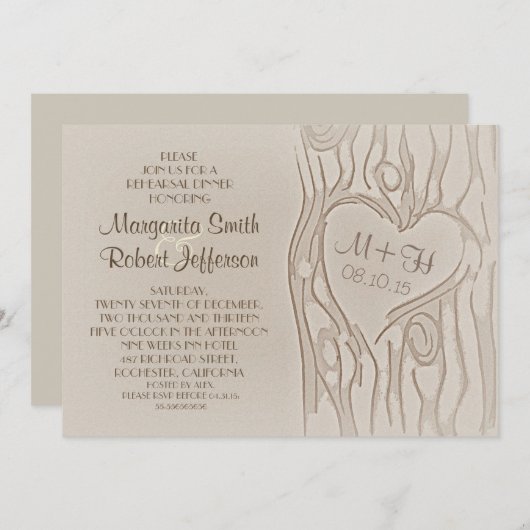 彫られた木の粗野なリハーサルディナー招待状 招待状 (正面/裏面)