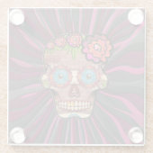 彫られた木製のルック砂糖スカルとフローラクラウン ガラスコースター (裏面)