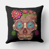 彫られた木製のルック砂糖スカルとフローラクラウン クッション (裏面)