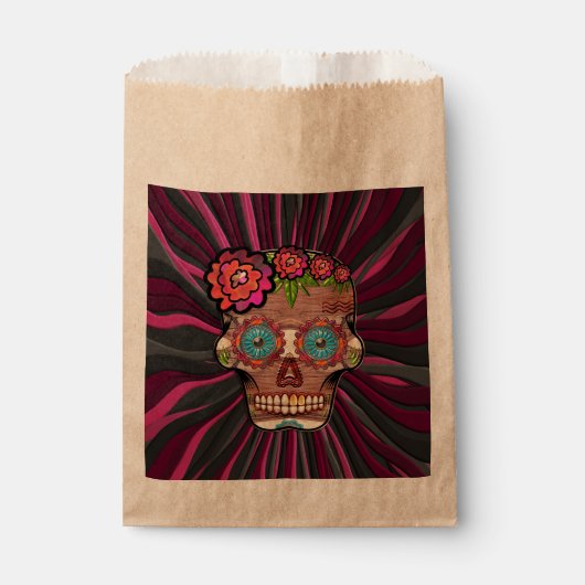 彫られた木製のルック砂糖スカルとフローラクラウン フェイバーバッグ (正面)