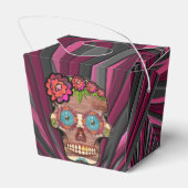 彫られた木製のルック砂糖スカルとフローラクラウン フェイバーボックス (裏面サイド)