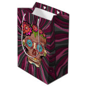 彫られた木製のルック砂糖スカルとフローラクラウン ミディアムペーパーバッグ (裏面アングル)