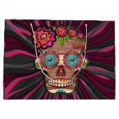 彫られた木製のルック砂糖スカルとフローラクラウン ラージペーパーバッグ (裏面)