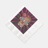 彫られた木製のルック砂糖スカルとフローラクラウン 縁ありランチョンナプキン (角)