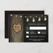 彫りイニシャルジャースオークツリーウェディングRSVPカード 出欠カード (正面/裏面)