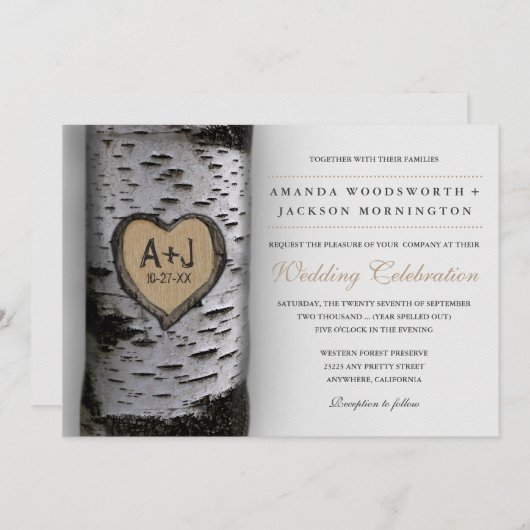 彫りイニシャル樺の木ツリー結婚式招待状 招待状 (正面/裏面)
