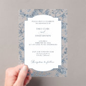 彫りエレガント込みフランスの青フローラトイル アクリル招待状 (インサイチュ (ポータブル))