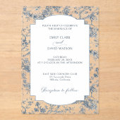 彫りエレガント込みフランスの青フローラトイル アクリル招待状 (正面)