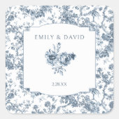 彫りエレガント込みフランスの青フローラトイル スクエアシール (正面)