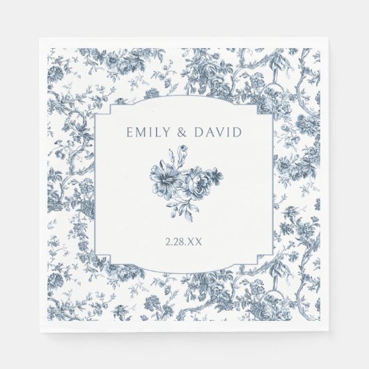 彫りエレガント込みフランスの青フローラトイル スタンダードランチョンナプキン (正面)