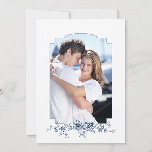 彫りエレガント込みフランスの青フローラトイル セーブザデート (裏面)