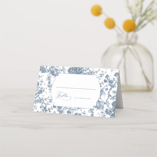 彫りエレガント込みフランスの青フローラトイル プレイスカード (正面)