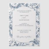 彫りエレガント込みフランスの青フローラトイル ベラム紙招待状 (正面)
