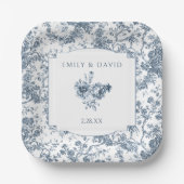 彫りエレガント込みフランスの青フローラトイル ペーパープレート (正面)