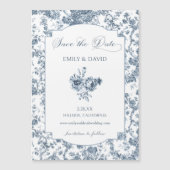 彫りエレガント込みフランスの青フローラトイル マグネット招待状 (正面)