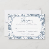 彫りエレガント込みフランスの青フローラトイル 出欠カード (正面)