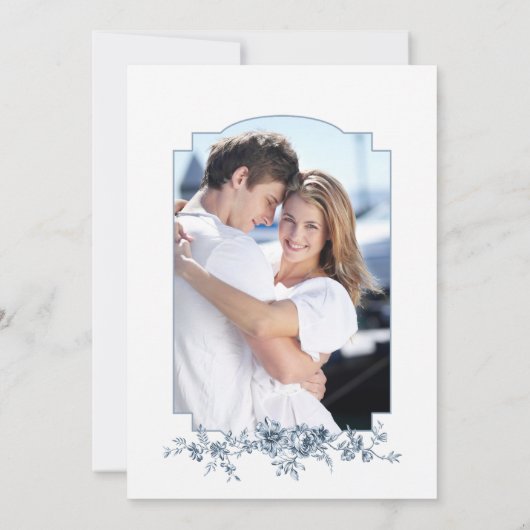 彫りエレガント込みフランスの青フローラトイル 招待状 (裏面)