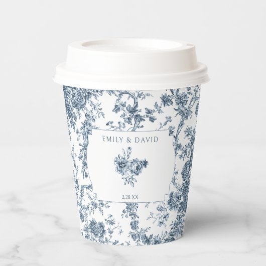 彫りエレガント込みフランスの青フローラトイル 紙コップ (正面)