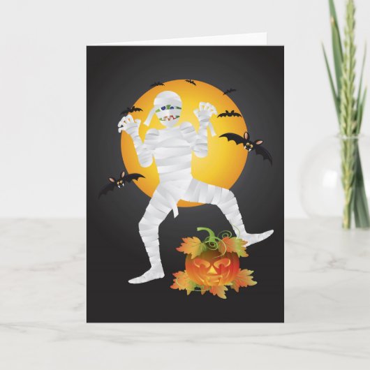 彫りカボチャのグリーティングカード付きハロウィーンミイラ カード (正面)