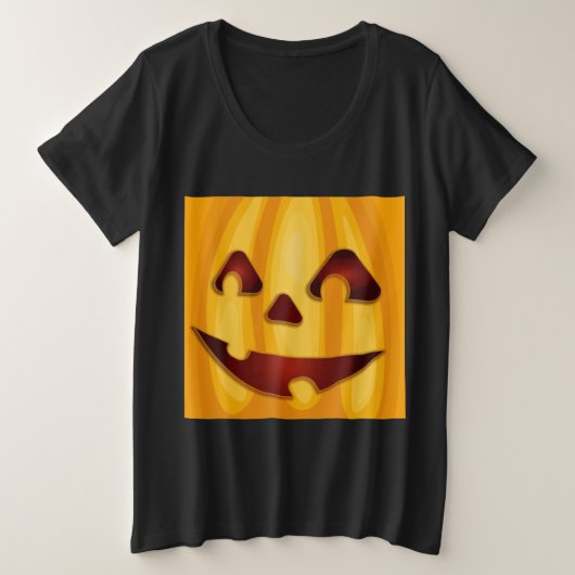 彫りカボチャ笑いハロウィーンデザイン プラスサイズTシャツ (デザイン正面)
