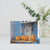 彫りハロウィーンのカボチャ ポストカード (スタンド正面)