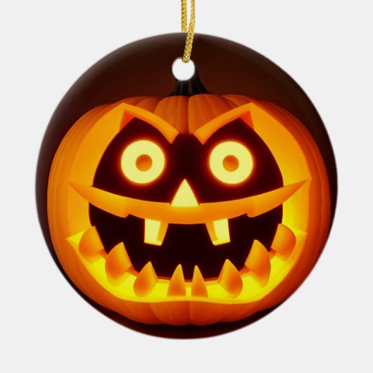 彫りハロウィーンカボチャ セラミックオーナメント (正面)