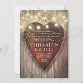 彫りハートの灯り木製の結婚式 招待状 (正面)