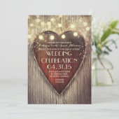 彫りハートの灯り木製の結婚式 招待状 (スタンド正面)