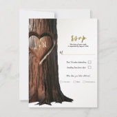彫りハートツリーのスタッ素朴プ結婚の返信RSVP 招待状 (正面)