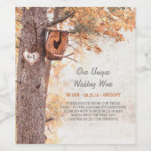 彫りハートツリー素朴秋の結婚式 ワインラベル (シングルラベル)