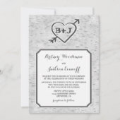 彫りハート樺の木木の樹皮結婚式招待状 招待状 (正面)