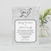 彫りハート樺の木木の樹皮結婚式招待状 招待状 (スタンド正面)